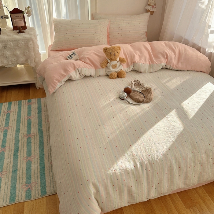 91家纺网 家纺一手货源 找家纺 瑞钰 2025新款甄选三层纱印花四件套 彩虹世界