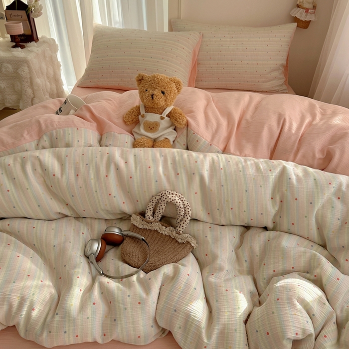 91家纺网 家纺一手货源 找家纺 瑞钰 2025新款甄选三层纱印花四件套 彩虹世界