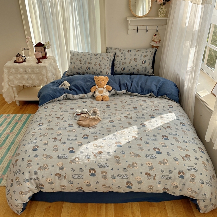 瑞钰 2025新款甄选三层纱印花四件套 复古修狗