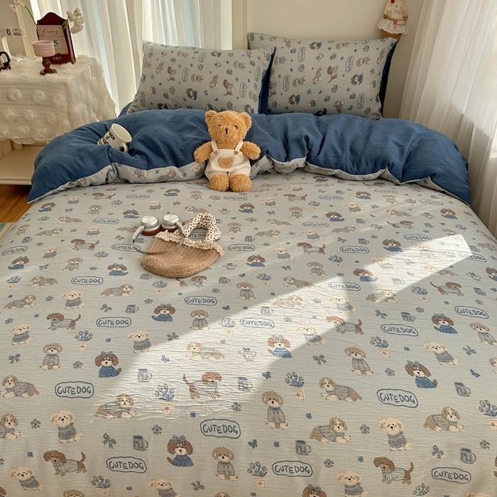 91家纺网 家纺一手货源 找家纺 瑞钰 2025新款甄选三层纱印花四件套 复古修狗