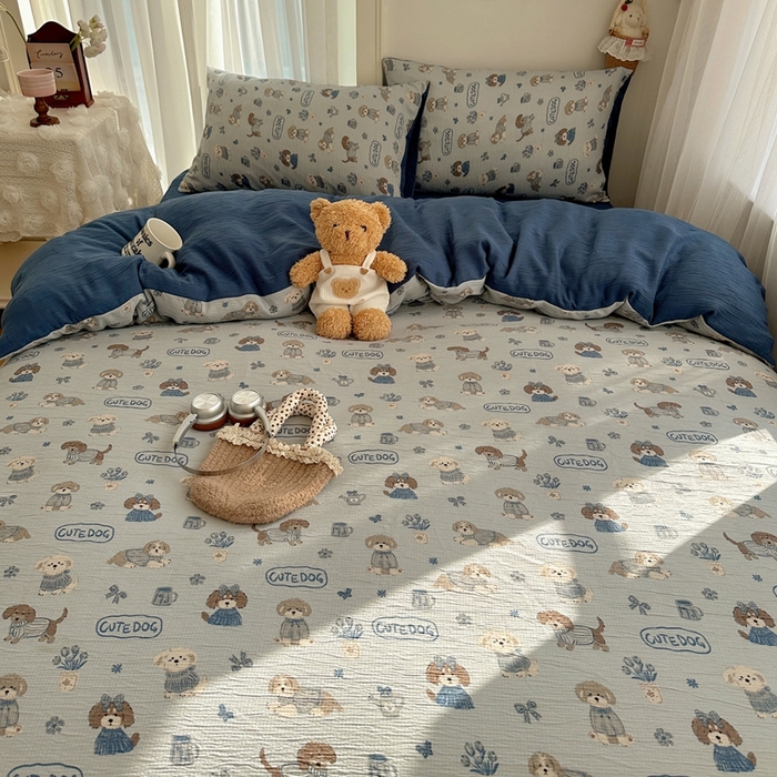 91家纺网 家纺一手货源 找家纺 瑞钰 2025新款甄选三层纱印花四件套 复古修狗