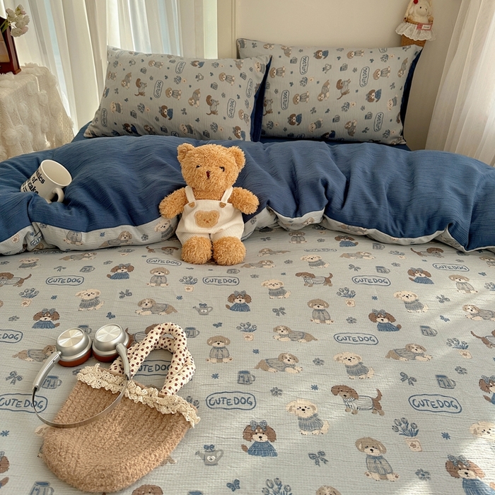 91家纺网 家纺一手货源 找家纺 瑞钰 2025新款甄选三层纱印花四件套 复古修狗