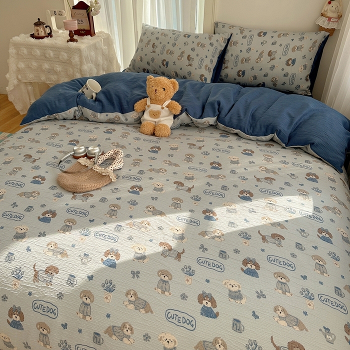 91家纺网 家纺一手货源 找家纺 瑞钰 2025新款甄选三层纱印花四件套 复古修狗