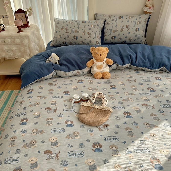 91家纺网 家纺一手货源 找家纺 瑞钰 2025新款甄选三层纱印花四件套 复古修狗