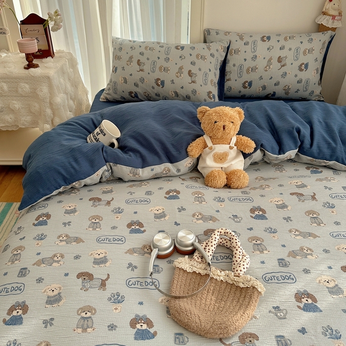 91家纺网 家纺一手货源 找家纺 瑞钰 2025新款甄选三层纱印花四件套 复古修狗