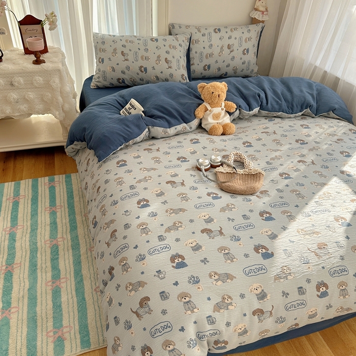 91家纺网 家纺一手货源 找家纺 瑞钰 2025新款甄选三层纱印花四件套 复古修狗