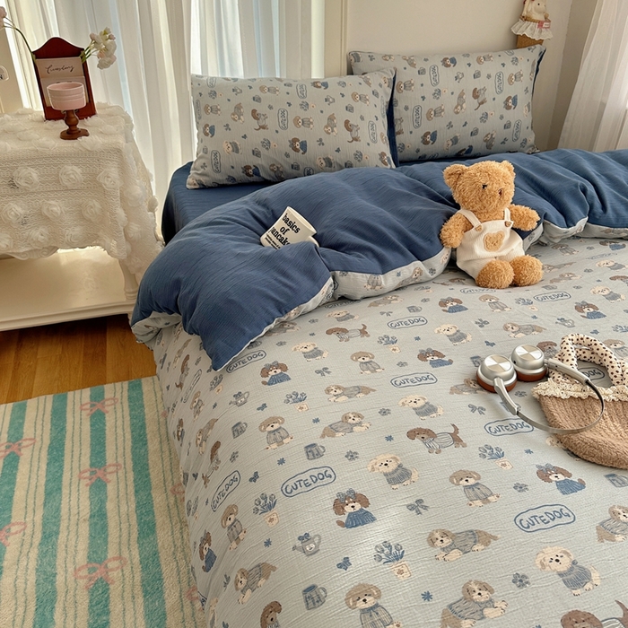 91家纺网 家纺一手货源 找家纺 瑞钰 2025新款甄选三层纱印花四件套 复古修狗