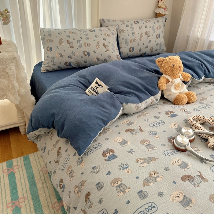 91家纺网 家纺一手货源 找家纺 瑞钰 2025新款甄选三层纱印花四件套 复古修狗