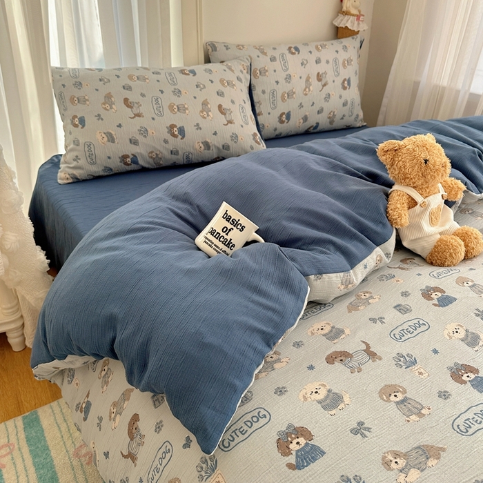 91家纺网 家纺一手货源 找家纺 瑞钰 2025新款甄选三层纱印花四件套 复古修狗