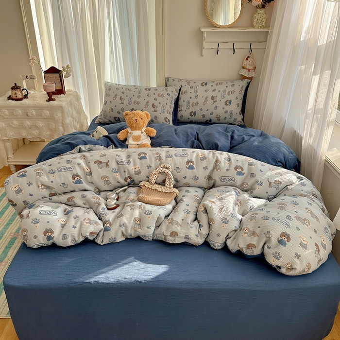 91家纺网 家纺一手货源 找家纺 瑞钰 2025新款甄选三层纱印花四件套 复古修狗