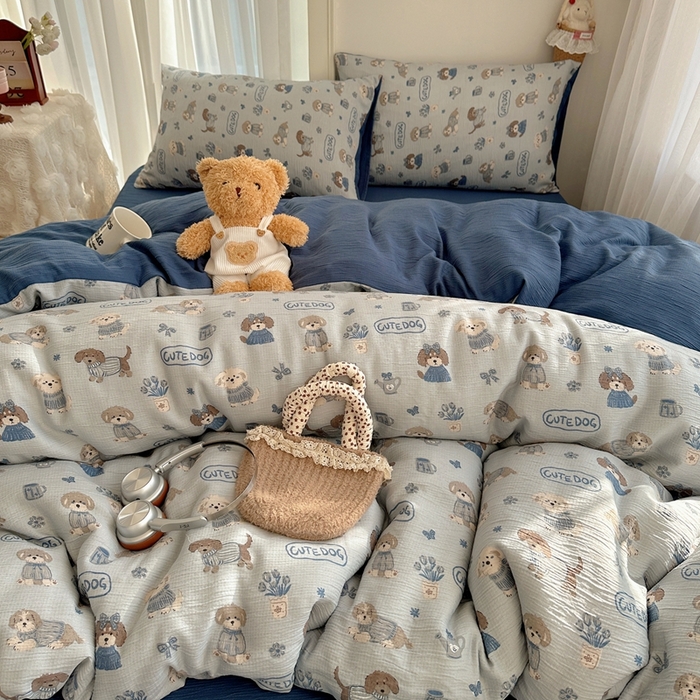 91家纺网 家纺一手货源 找家纺 瑞钰 2025新款甄选三层纱印花四件套 复古修狗