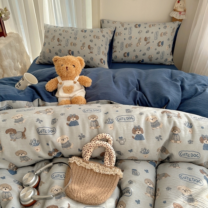 91家纺网 家纺一手货源 找家纺 瑞钰 2025新款甄选三层纱印花四件套 复古修狗