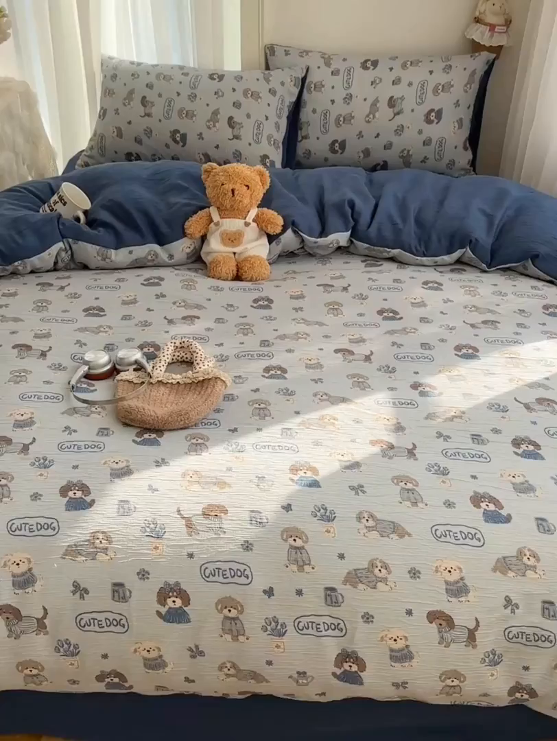 91家纺网 家纺一手货源 找家纺 瑞钰 2025新款甄选三层纱印花四件套 复古修狗