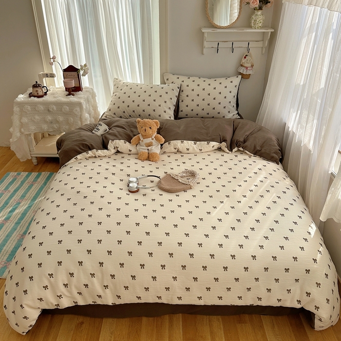 瑞钰 2025新款甄选三层纱印花四件套 碱水结