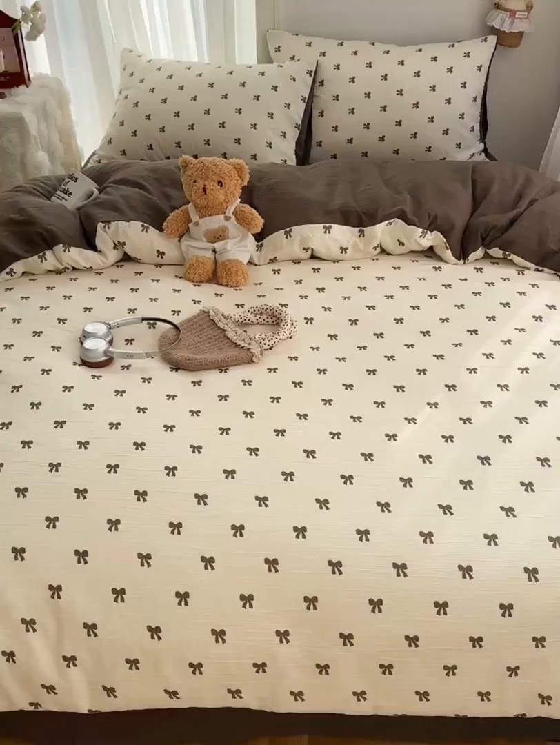 91家纺网 家纺一手货源 找家纺 瑞钰 2025新款甄选三层纱印花四件套 碱水结