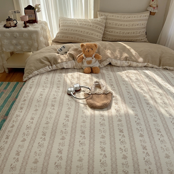 91家纺网 家纺一手货源 找家纺 瑞钰 2025新款甄选三层纱印花四件套 蕾丝熊