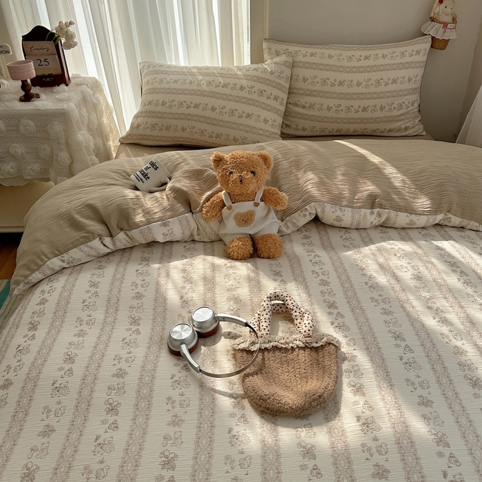 91家纺网 家纺一手货源 找家纺 瑞钰 2025新款甄选三层纱印花四件套 蕾丝熊