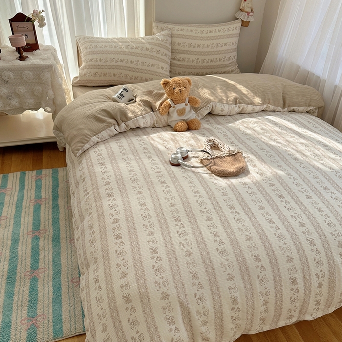 91家纺网 家纺一手货源 找家纺 瑞钰 2025新款甄选三层纱印花四件套 蕾丝熊