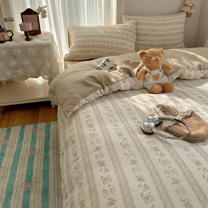 91家纺网 家纺一手货源 找家纺 瑞钰 2025新款甄选三层纱印花四件套 蕾丝熊