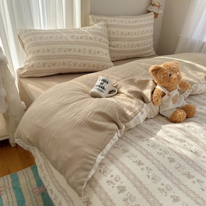 91家纺网 家纺一手货源 找家纺 瑞钰 2025新款甄选三层纱印花四件套 蕾丝熊