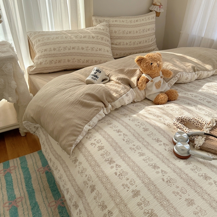 91家纺网 家纺一手货源 找家纺 瑞钰 2025新款甄选三层纱印花四件套 蕾丝熊