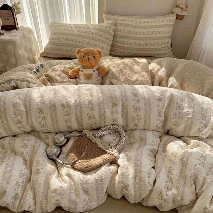 91家纺网 家纺一手货源 找家纺 瑞钰 2025新款甄选三层纱印花四件套 蕾丝熊