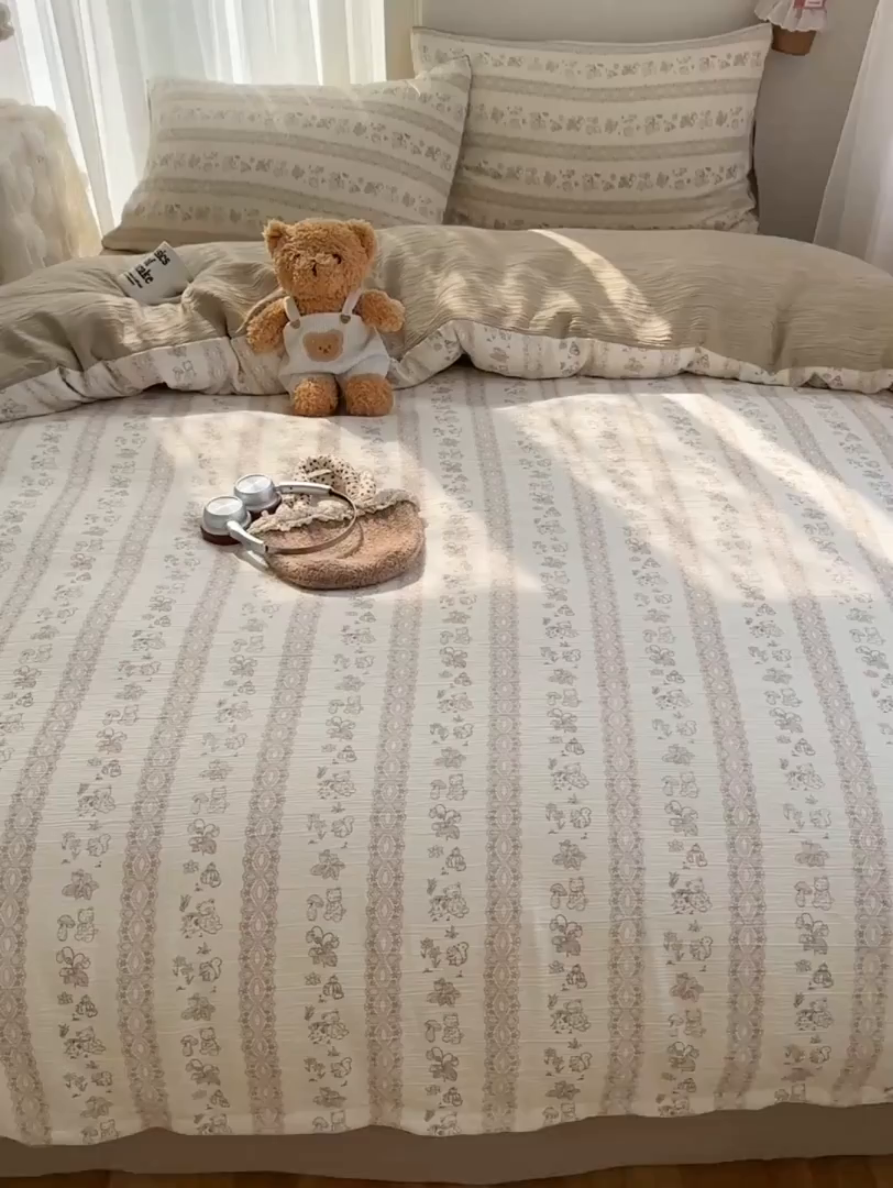 91家纺网 家纺一手货源 找家纺 瑞钰 2025新款甄选三层纱印花四件套 蕾丝熊