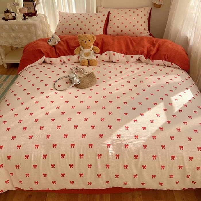 91家纺网 家纺一手货源 找家纺 瑞钰 2025新款甄选三层纱印花四件套 莓果结