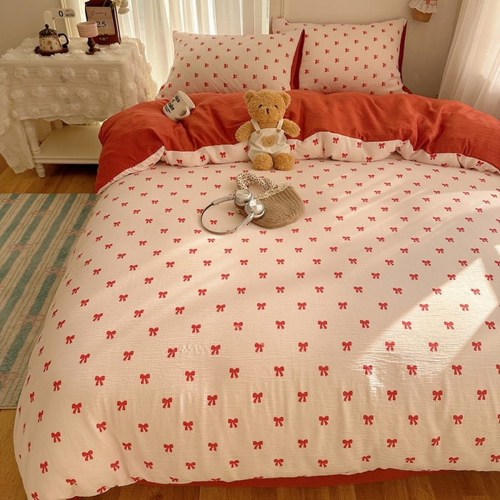 91家纺网 家纺一手货源 找家纺 瑞钰 2025新款甄选三层纱印花四件套 莓果结