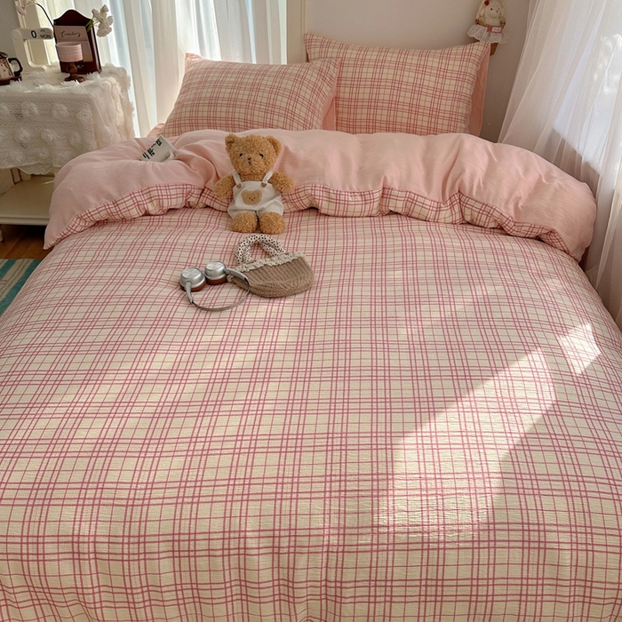 91家纺网 家纺一手货源 找家纺 瑞钰 2025新款甄选三层纱印花四件套 梅森粉