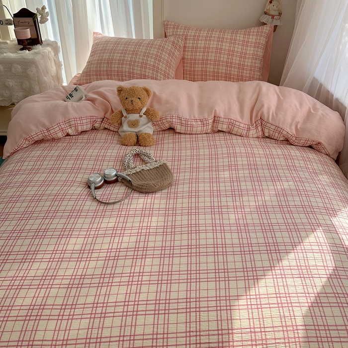 91家纺网 家纺一手货源 找家纺 瑞钰 2025新款甄选三层纱印花四件套 梅森粉