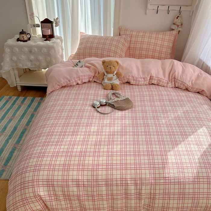 91家纺网 家纺一手货源 找家纺 瑞钰 2025新款甄选三层纱印花四件套 梅森粉