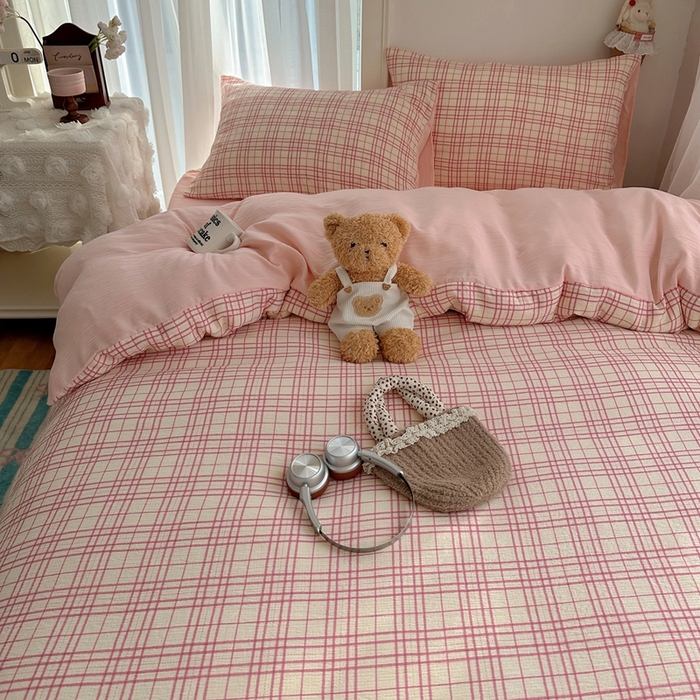 91家纺网 家纺一手货源 找家纺 瑞钰 2025新款甄选三层纱印花四件套 梅森粉