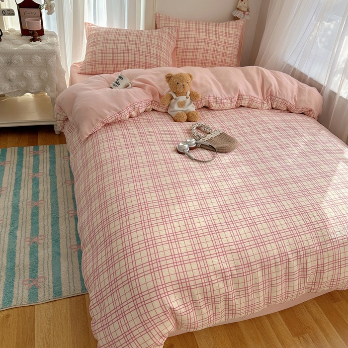 91家纺网 家纺一手货源 找家纺 瑞钰 2025新款甄选三层纱印花四件套 梅森粉