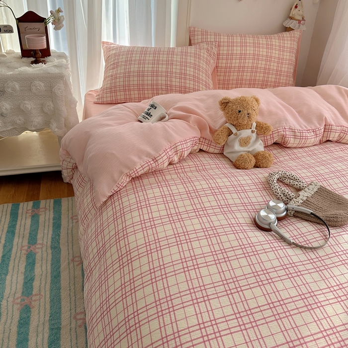 91家纺网 家纺一手货源 找家纺 瑞钰 2025新款甄选三层纱印花四件套 梅森粉