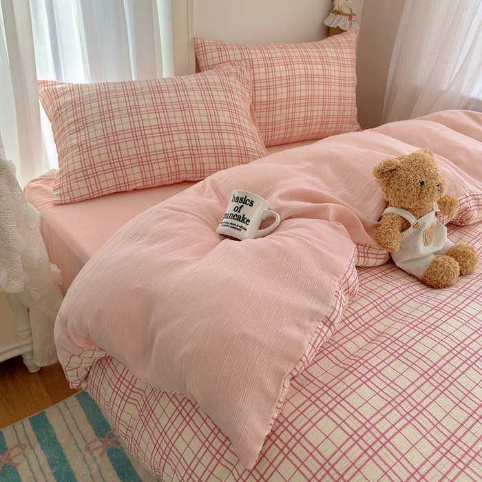 91家纺网 家纺一手货源 找家纺 瑞钰 2025新款甄选三层纱印花四件套 梅森粉