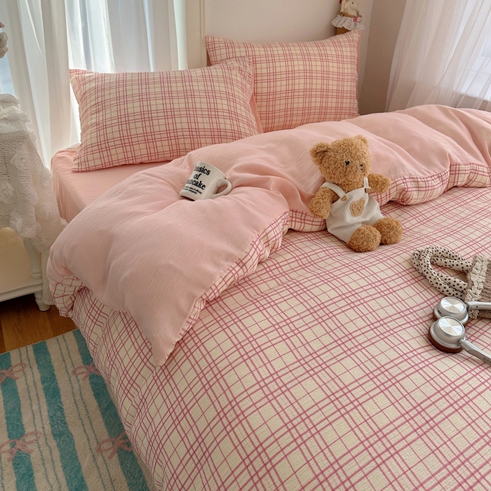 91家纺网 家纺一手货源 找家纺 瑞钰 2025新款甄选三层纱印花四件套 梅森粉