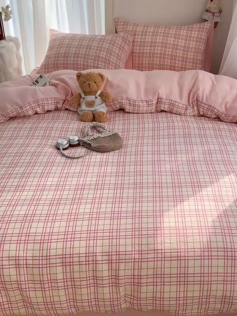 91家纺网 家纺一手货源 找家纺 瑞钰 2025新款甄选三层纱印花四件套 梅森粉