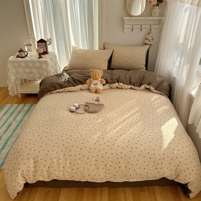 瑞钰 2025新款甄选三层纱印花四件套 莫奈-咖