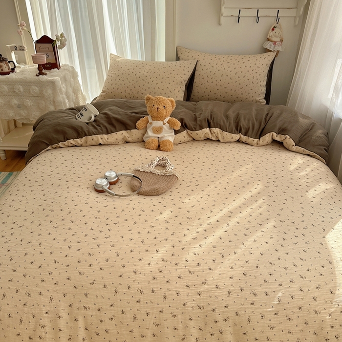 91家纺网 家纺一手货源 找家纺 瑞钰 2025新款甄选三层纱印花四件套 莫奈-咖