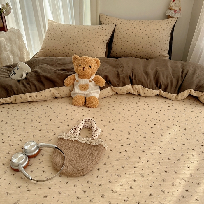 91家纺网 家纺一手货源 找家纺 瑞钰 2025新款甄选三层纱印花四件套 莫奈-咖