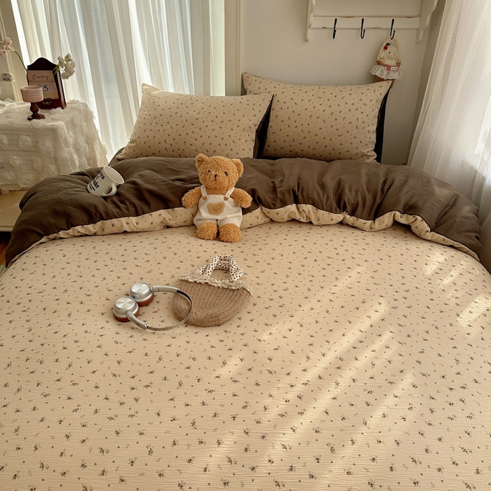 91家纺网 家纺一手货源 找家纺 瑞钰 2025新款甄选三层纱印花四件套 莫奈-咖