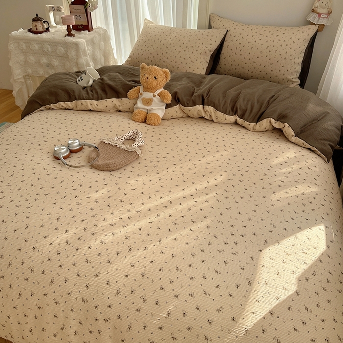 91家纺网 家纺一手货源 找家纺 瑞钰 2025新款甄选三层纱印花四件套 莫奈-咖