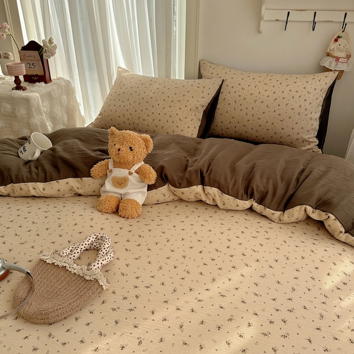 91家纺网 家纺一手货源 找家纺 瑞钰 2025新款甄选三层纱印花四件套 莫奈-咖