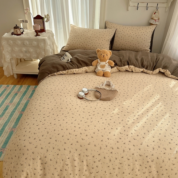 91家纺网 家纺一手货源 找家纺 瑞钰 2025新款甄选三层纱印花四件套 莫奈-咖