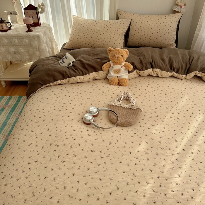 91家纺网 家纺一手货源 找家纺 瑞钰 2025新款甄选三层纱印花四件套 莫奈-咖