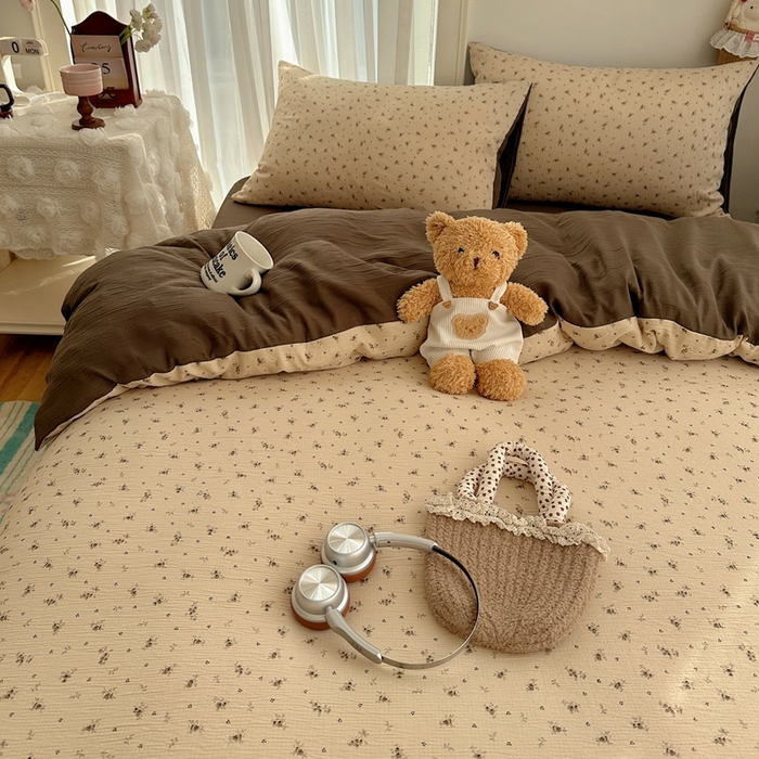 91家纺网 家纺一手货源 找家纺 瑞钰 2025新款甄选三层纱印花四件套 莫奈-咖