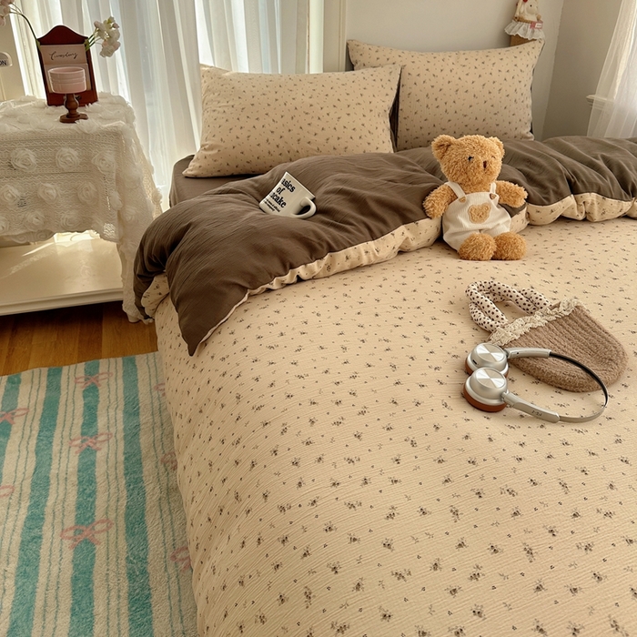 91家纺网 家纺一手货源 找家纺 瑞钰 2025新款甄选三层纱印花四件套 莫奈-咖