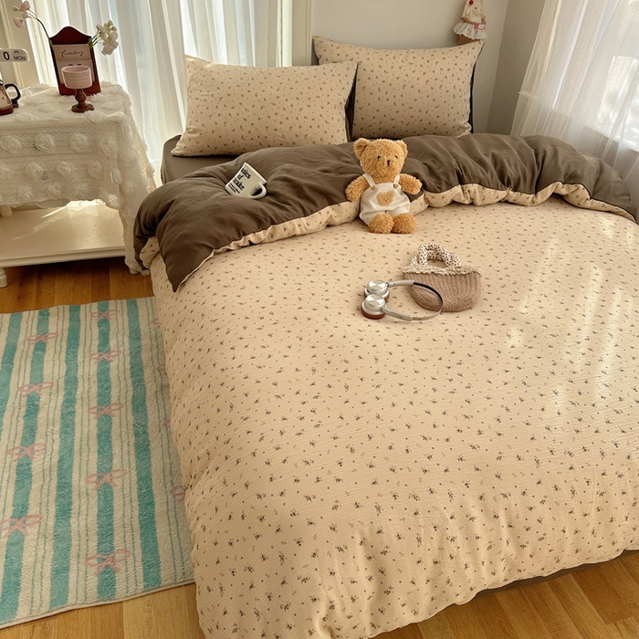 91家纺网 家纺一手货源 找家纺 瑞钰 2025新款甄选三层纱印花四件套 莫奈-咖