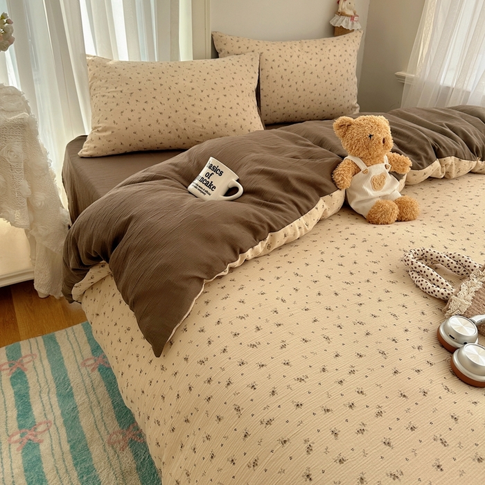 91家纺网 家纺一手货源 找家纺 瑞钰 2025新款甄选三层纱印花四件套 莫奈-咖